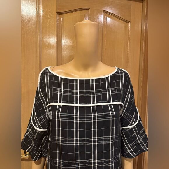 Calvin Klein Black and White Plaid Quarter Sleeve Top sz SP - Picture 2 of 6